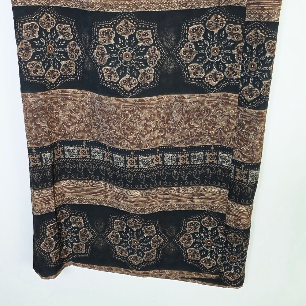 Vintage Wrap Maxi Skirt Size 8 Black Brown Medallion Print Dark Boho Grunge 90s - Picture 6 of 12